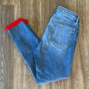 Good American Good Legs Red Pom Pom Hem Skinny Jeans